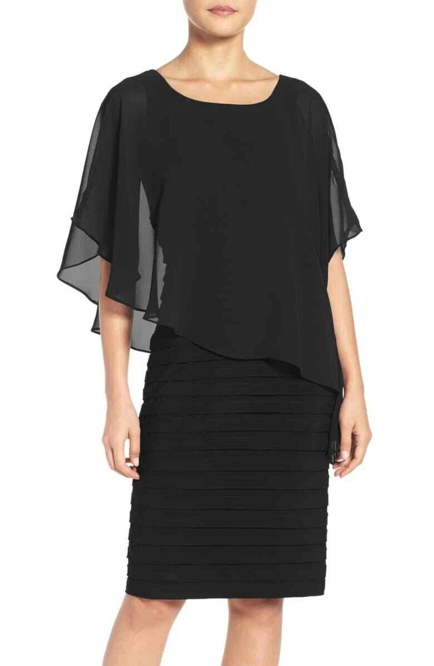 Adrianna Papell Asymmetrical Chiffon Overlay Shutter Pleat Sheath Dress Size 16W